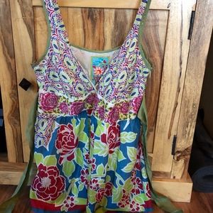 Johnny Was Silk Sleeveless Floral Embroidered Tank